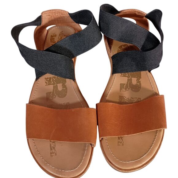 Sorel Ella II Sandals Black Brown Leather Elastic Strappy Flat Comfort 9 - Picture 4 of 9